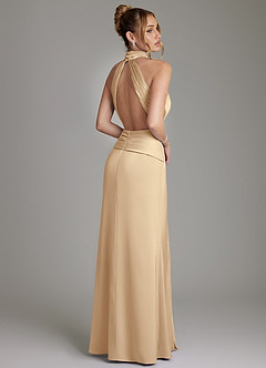 Azazie Gracelynn Vestidos de damas de honor Vestido de Champán de Satén Elástico de Corte Recto con Plisado image9