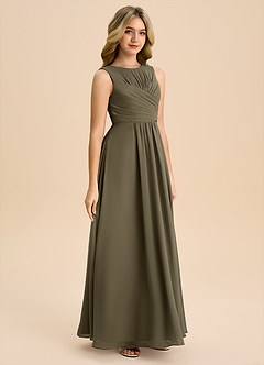 Azazie Skyla Junior A-Linie Plissee Chiffon Kleid Weidengrün image4