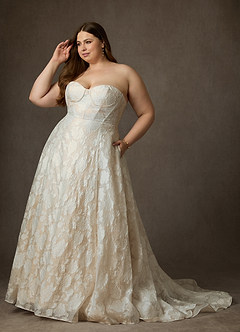 Azazie Meadow Abiti da Sposa Abito Principessa in Jacquard Floreale Devoré Senza Cinturino Diamante Bianco Nudo image15