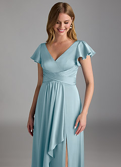 Azazie Omari Brautjungfernkleider A-Linie Stretch-Satin Kleid Stimmungsvolles Blau image4