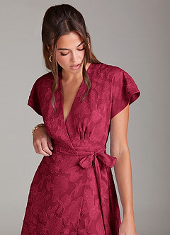 Azazie Ling Brudtärnklänningar Klänning av A-Linje i Blommig Utbrändhet Plisserad Bourgogne image7