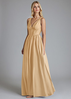 Azazie Delmie Brudtärnklänningar Klä av A-Linje i Stretch Satin Korsett Guld image4