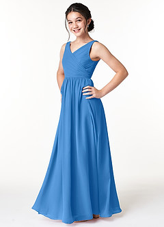 Azazie Sawyer Junior Blue Jay A-Line Pleated Chiffon Dress image5