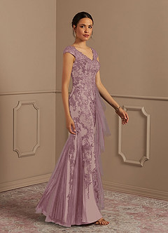Azazie Melena Mother of the Bride Dresses Dusty Rose Champagne Mermaid Lace Tulle Dress image3
