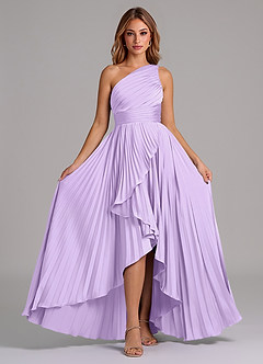 Azazie Lyrica 신부 들러리 드레스 A라인 한쪽 어깨 스트레치 새틴 비대칭 드레스 image6