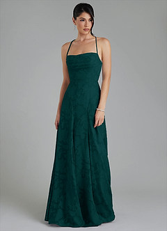 Azazie Tatum Robes de demoiselle d'honneur Robe Trapèze en Blumen-Burnout Corset Vert Pin image1