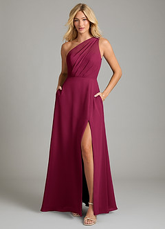 Azazie Phaedra Bridesmaid Dresses Burgundy A-Line One Shoulder Chiffon Dress image3