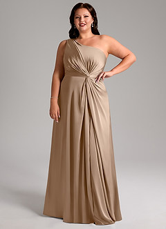 Azazie Brooke Bridesmaid Dresses Taupe A-Line One Shoulder Stretch Satin Dress image12
