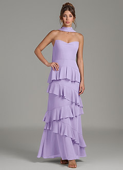 Azazie Imani Robes de demoiselle d'honneur Robe Trapèze en Mousseline de soie Rayé Lilas image5