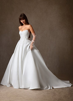 Azazie Harper Vestidos de noiva Vestido Diamante Branco de Cetim de Vestido de baile com Sem Alças image7