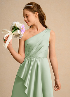 Azazie Taffy Junior Formal vestidos de niña de las flores Vestido de Salvia Polvorienta de Satin Mate de Corte En A con Encaje image6