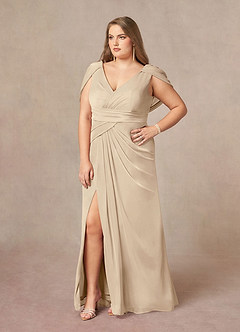 Azazie Luisa Mother of the Bride Dresses Champagne Mermaid V-Neck Pleated Mesh Dress image9