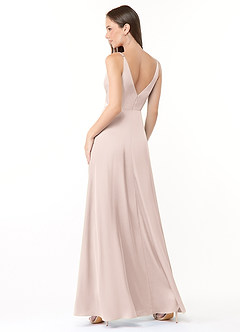 Azazie Dalilah Robes de demoiselle d'honneur Robe Trapèze en Satin extensible Col V plissé Rose Pâle image2