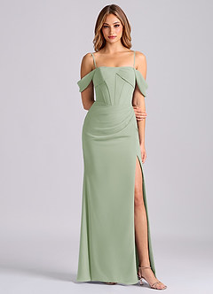 Azazie Joanne Final Sale Dusty Sage Mermaid Off the Shoulder Chiffon Dress image5
