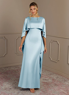 Azazie Eli vestidos de madre de la novia Vestido de Azul Cielo de Satén Elástico de Recto con Cuello de barco image4