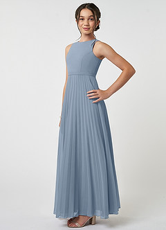 Azazie Lindie Junior Dusty Blue A-Line Pleated Chiffon Dress image3