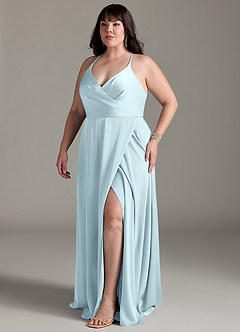 Azazie Davis Bridesmaid Dresses Cloud Blue A-Line Pleated Stretch Satin Dress image5