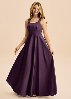 Azazie Gabby Junior Linia A Pofałdowany Satyna elastyczna Długość podłogi Młodsza druhna Sukienka image5