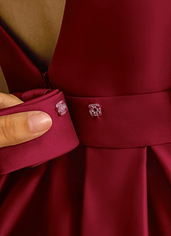 Azazie Mapel vestidos de niña de las flores Vestido de Borgoña de Satin Mate de Princesa con Plisado image8