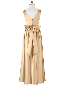Azazie Hathaway Junior Vestido de Champán de Satén Elástico de Corte En A con Lazo image6