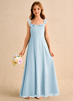 Azazie Chip Girls Formal Flower Girl Dresses Sky Blue A-Line Sleeveless Chiffon Dress image3