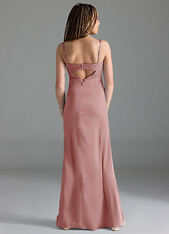 Azazie Leonis Junior A-Linie Plissee Stretch-Satin Kleid Altrosa image2