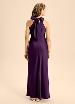Azazie Doretta Junior Grape A-Line Pleated Stretch Satin Dress image2