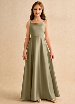Azazie Joella Girls Formal Flower Girl Dresses Moss Green A-Line Pleated Stretch Satin Dress image4