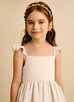 Azazie Boba vestidos de niña de las flores Vestido de Alabastro Blanco de Gasa de Corte En A con Escote Cuadrado image8