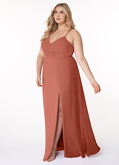 Azazie Everleigh Abiti da Damigella Abito A-Line in Chiffon con Scollo a Cuore a Pieghe Argilla image10