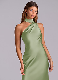 Azazie Seona Jurken voor thuis passen Jurk van Stretch Satijn met Zeemeermin One-Shoulder Stoffige Salie image2