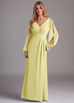 Azazie Matilda Bridesmaid Dresses Lemon Sorbet A-Line Long Sleeve Chiffon Dress image3