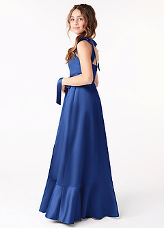 Azazie Barbara Junior A라인 절하다 스트레치 새틴 플로어 길이 주니어 신부 들러리 드레스 image2