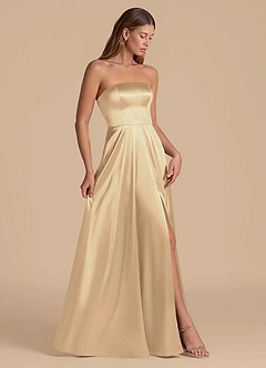 Azazie Wren 신부 들러리 드레스 A라인 스트랩리스 메탈릭 새틴 바닥 길이 드레스 image7