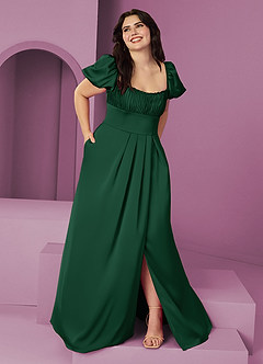 Barbie ♥ Azazie Bridesmaid Dresses Dark Green A-Line Ruched Stretch Satin Dress image7