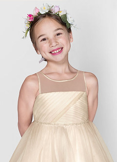 Azazie Brienne Flower Girl Dresses Champagne Ball-Gown Sequins Tulle Dress image4