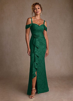 Azazie Irene Mother of the Bride Dresses Emerald A-Line Off the Shoulder Floral Burnout Dress image3
