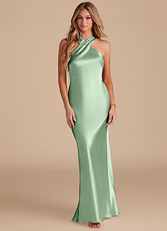 Azazie Doretta Bridesmaid Dresses Matcha Mermaid Bow Metallic Satin Dress image3