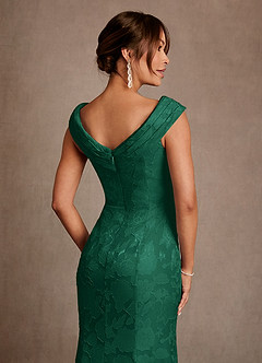 Azazie Aberdeen Mother of the Bride Dresses Emerald Sheath Pleated Floral Burnout Dress image6