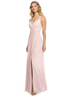 Azazie Davis Bridesmaid Dresses Blushing Pink A-Line V-Neck Chiffon Dress image3