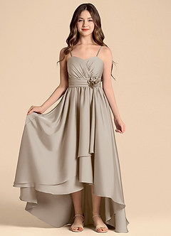 Azazie Catalina Junior Abito A-Line in Raso Elasticizzato Scollo a Cuore Gelo image5