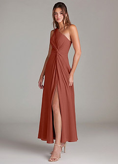 Azazie Brooke Brautjungfernkleider A-Linie One-Shoulder Chiffon Kleid Rotbraun image3