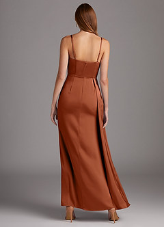 Azazie Bona Final Sale Agave A-Line V-Neck Pleated Stretch Satin Dress image5