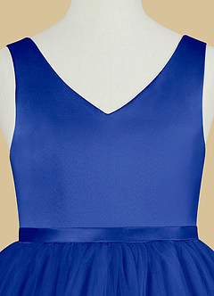 Azazie Marybell Flower Girl Dresses Royal Blue A-Line Bow Tulle Dress image8
