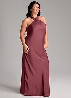 Azazie Doretta Bridesmaid Dresses Merlot Mermaid Pleated Stretch Satin Dress image8