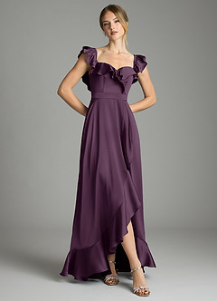 Azazie Lyra Bridesmaid Dresses Plum A-Line Off the Shoulder Stretch Satin Convertible Dress image3
