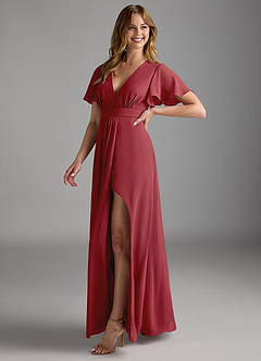 Azazie Zaniah Brautjungfernkleider A-Linie Chiffon Kleid Granatapfelrot image5