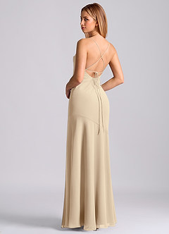 Azazie Grata Brudtärnklänningar Klä av Sjöjungfru i Chiffong Plisserad Champagne image2