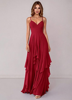 Azazie Zaina Bridesmaid Dresses Scarlet A-Line Chiffon Dress image4