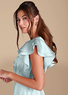 Azazie Daphne Modest Bridesmaid Dresses A-Line Ruched Metallic Satin Floor-Length Dress image5